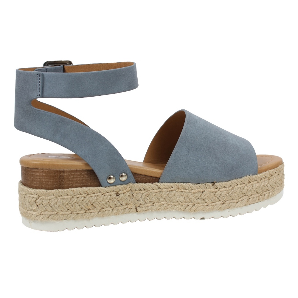 Blue Open Toe Halter Ankle Strap Espadrille - Picture 3 of 5